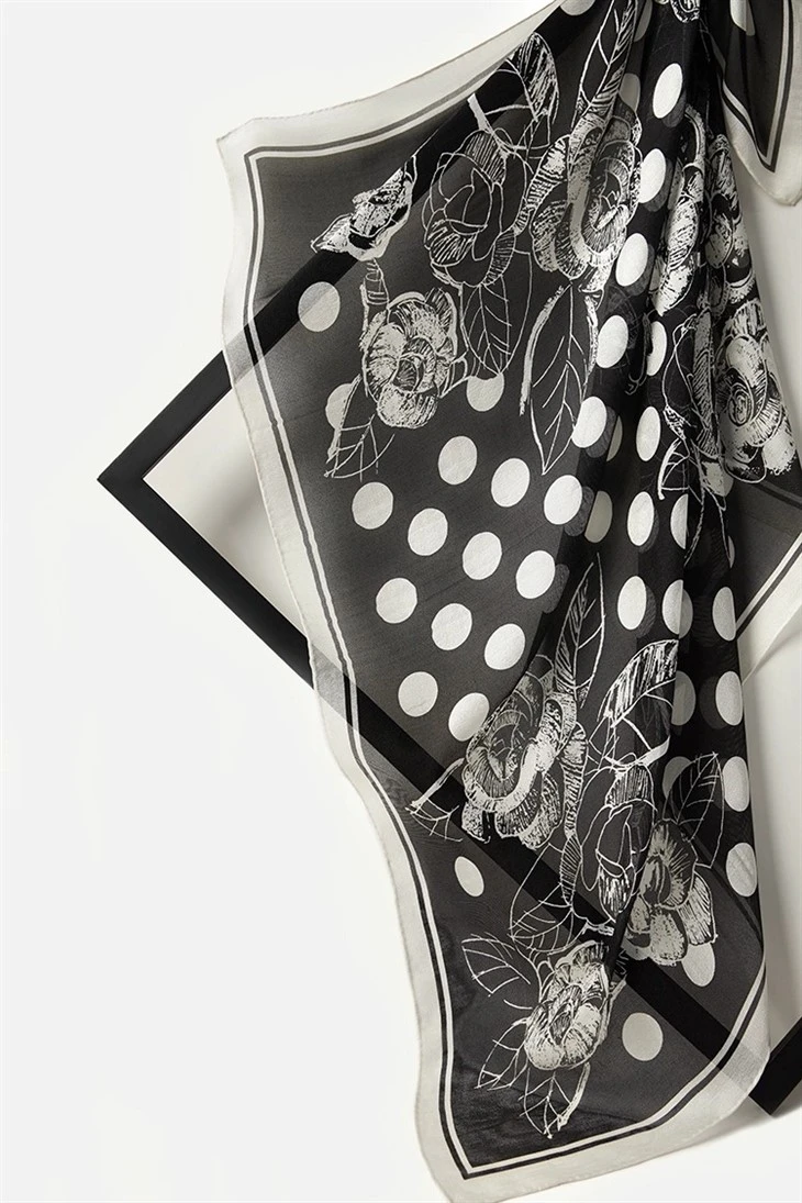 Custom Polka Dot Classic Black And White Design Silk Scarf